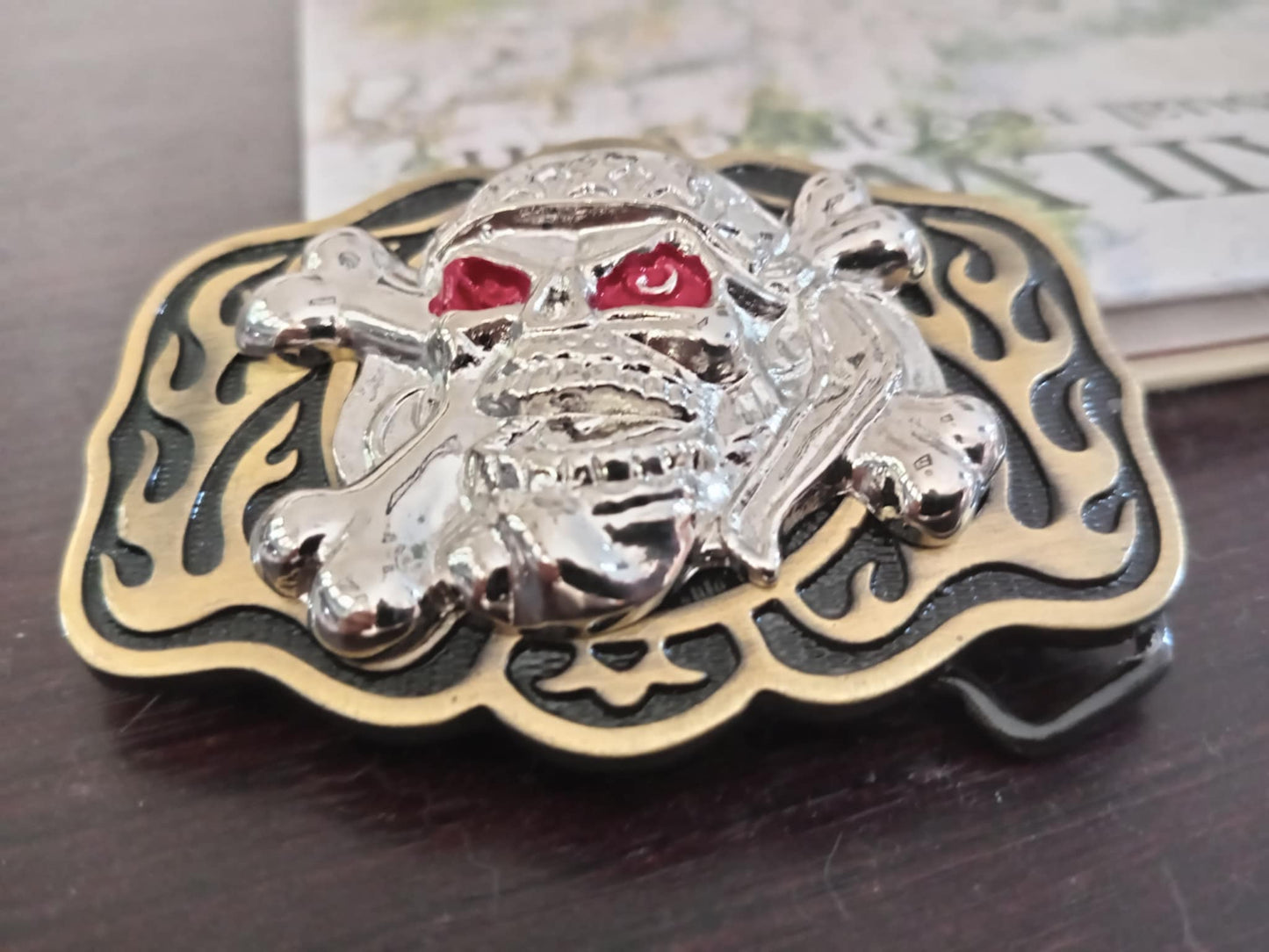 Flaming Skull Belt Buckle – Red Eyes, Heavy Metal Design