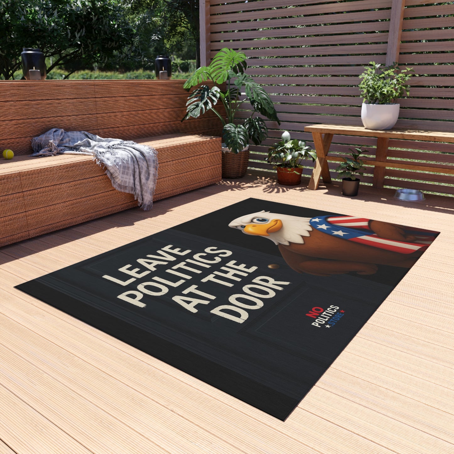 Outdoor Welcome Rug – “Leave Politics at the Door”