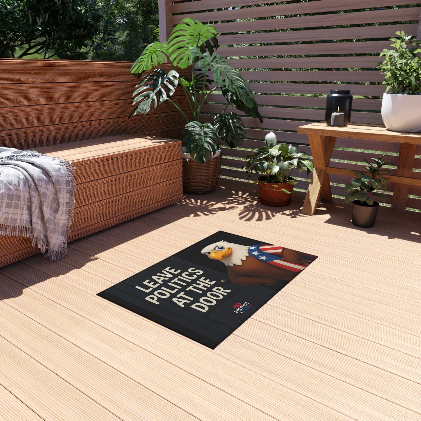 Outdoor Welcome Rug – “Leave Politics at the Door”