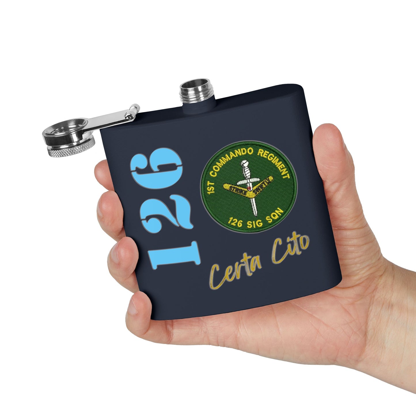 126 Signal Squadron 90’s Era Patch Stainless Steel Flask – Certa Cito – 6oz