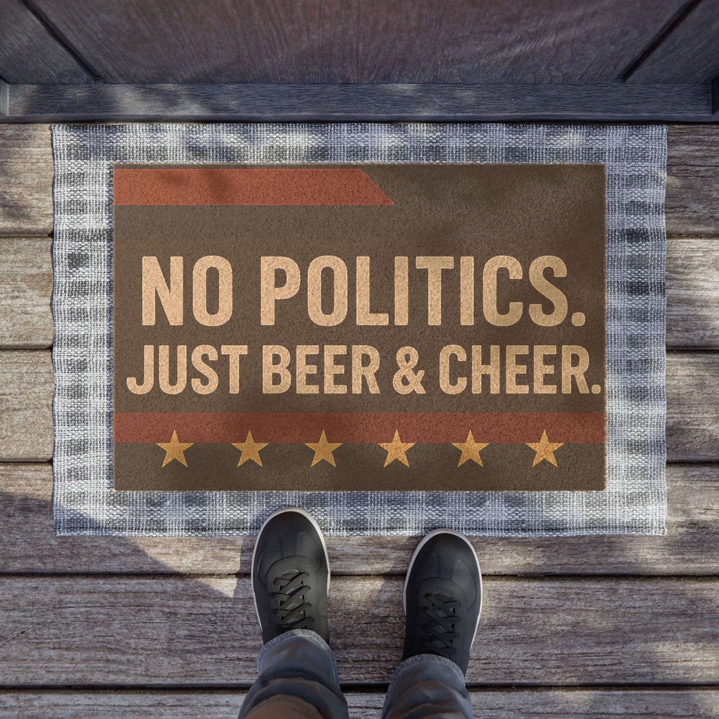 Humorous Doormat - "No Politics. Just Beer & Cheer" - Funny Home Decor for Parties, Entertaining, Gifts, Housewarming, Bar Decor