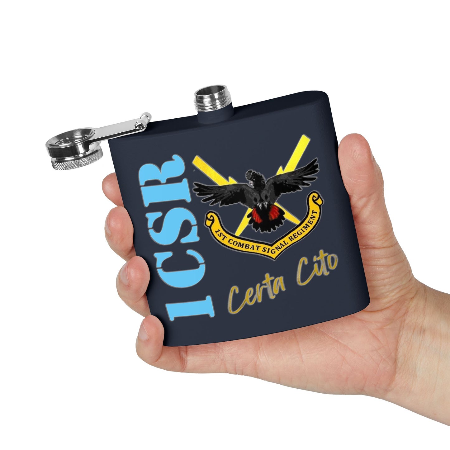 1st Combat Signal Regiment (1CSR) Stainless Steel Flask – Certa Cito – 6oz