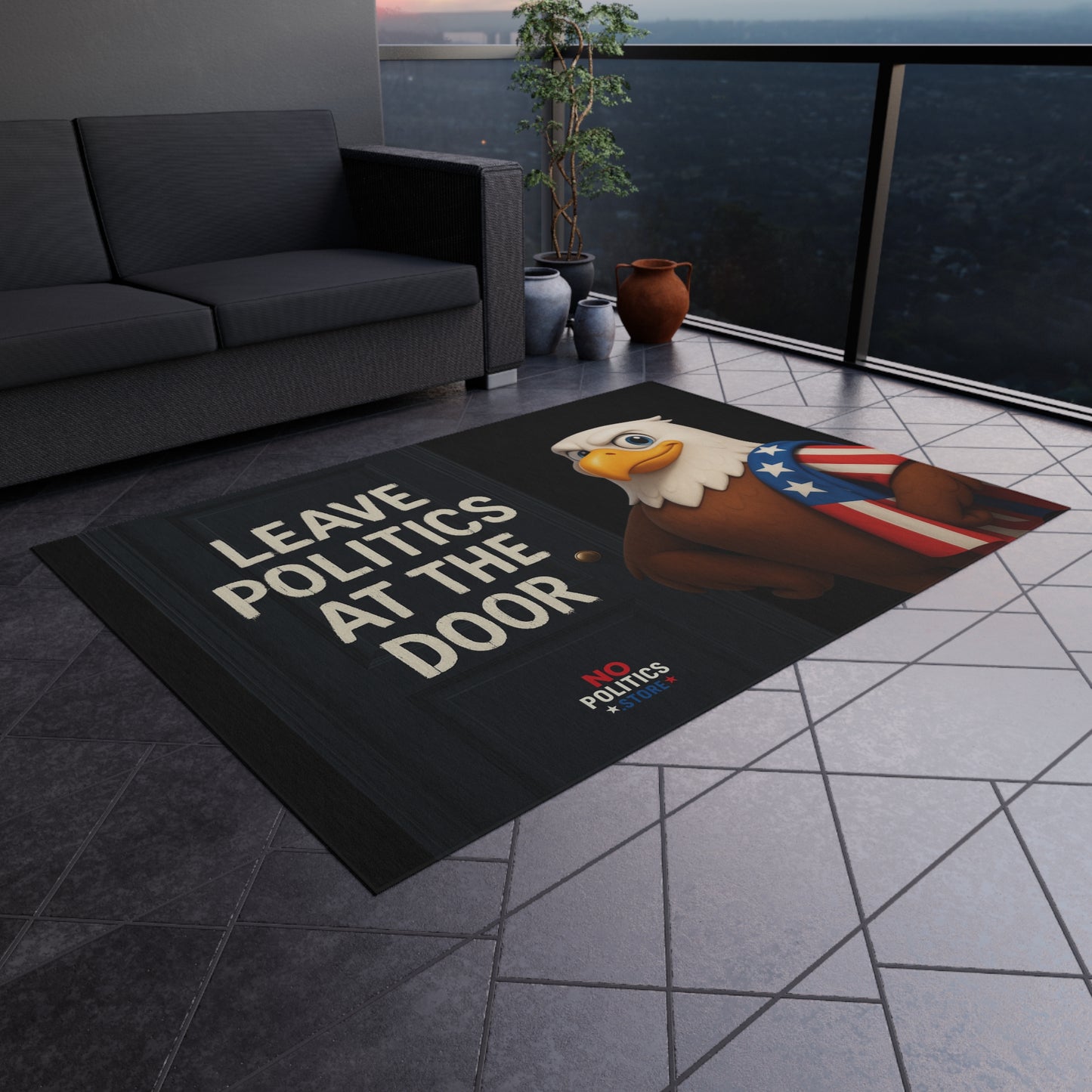 Outdoor Welcome Rug – “Leave Politics at the Door”