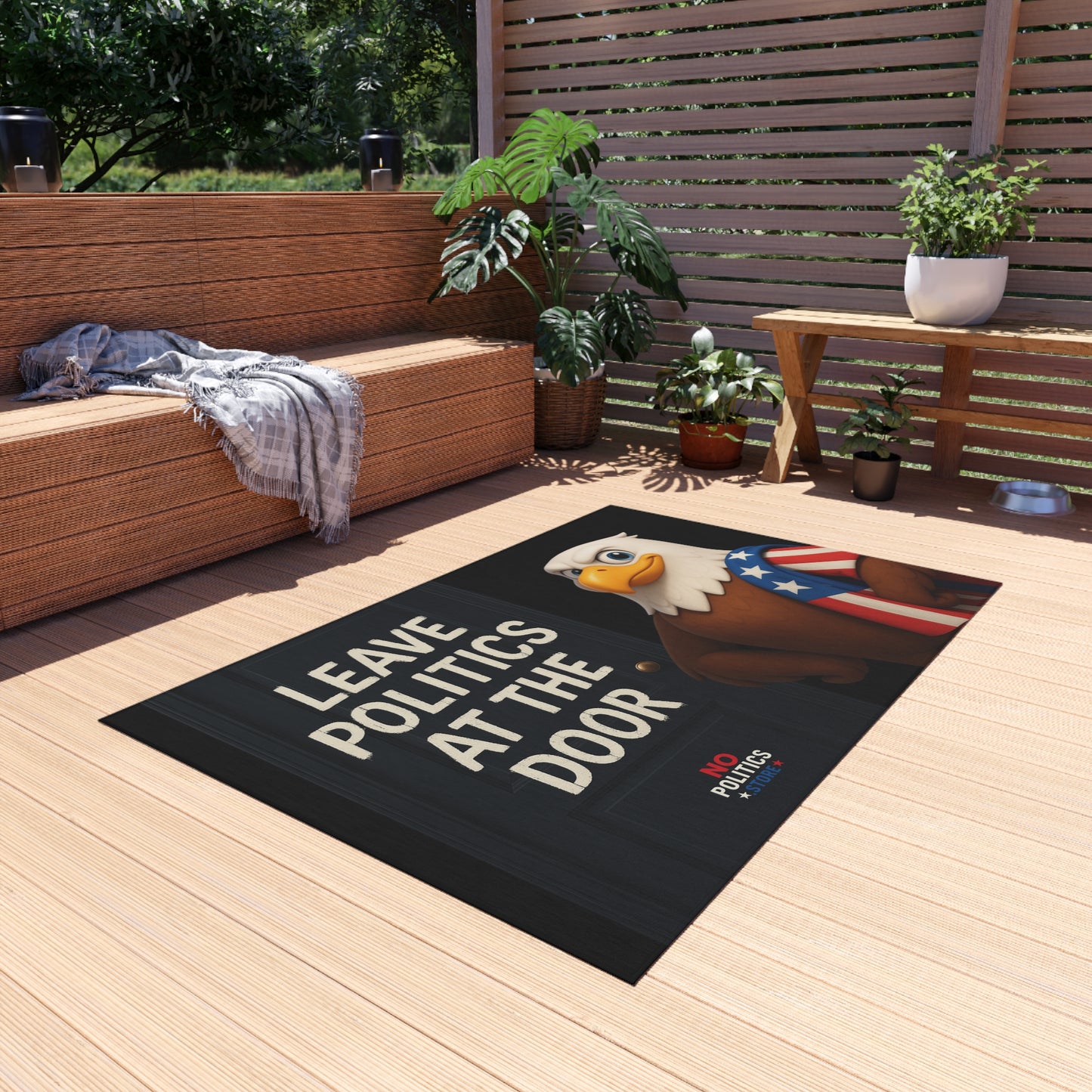Outdoor Welcome Rug – “Leave Politics at the Door”