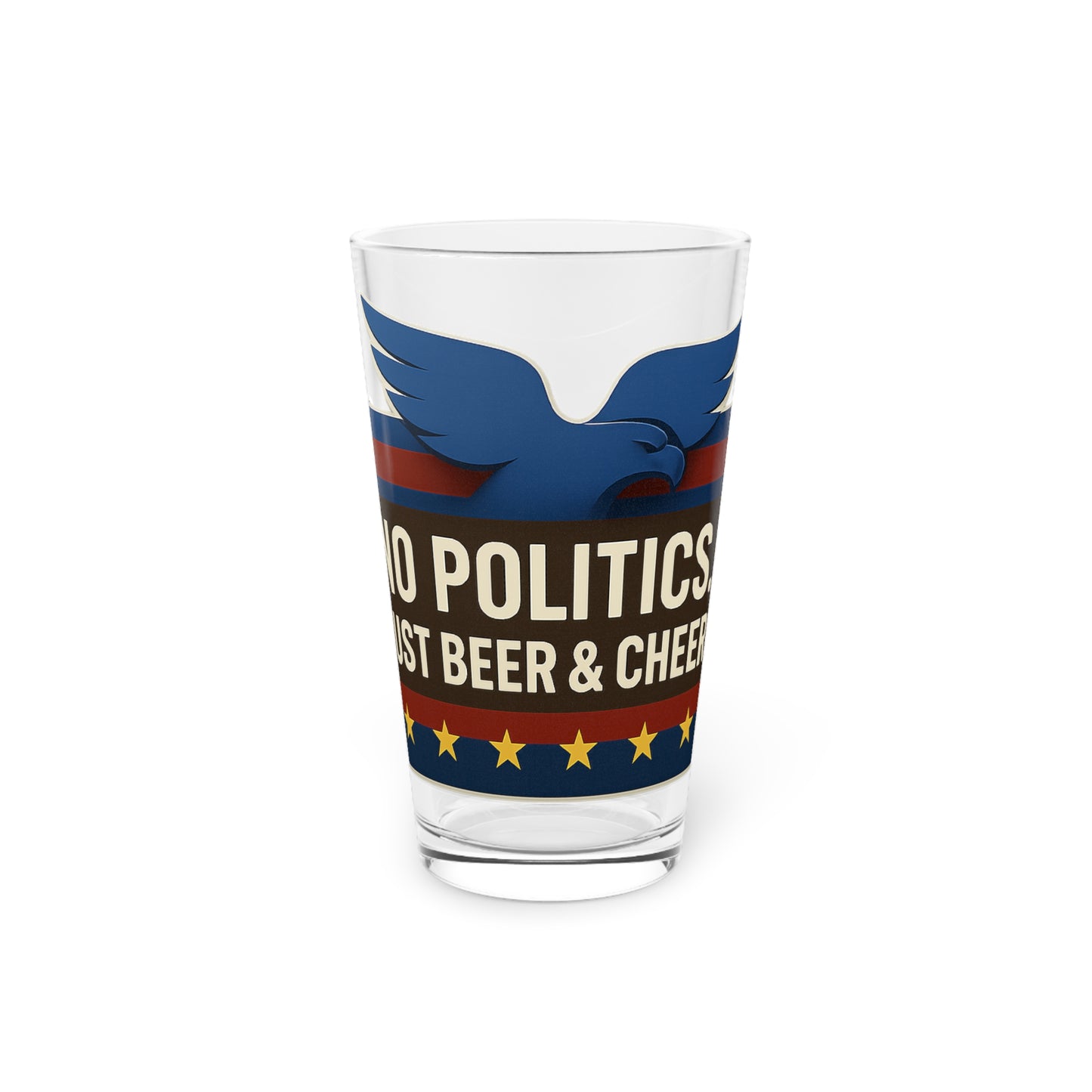 Patriotic Pint Glass - No Politics Just Beer & Cheers, 16oz Beer Mug, Ideal for BBQs, Fourth of July, Parties, Gifting