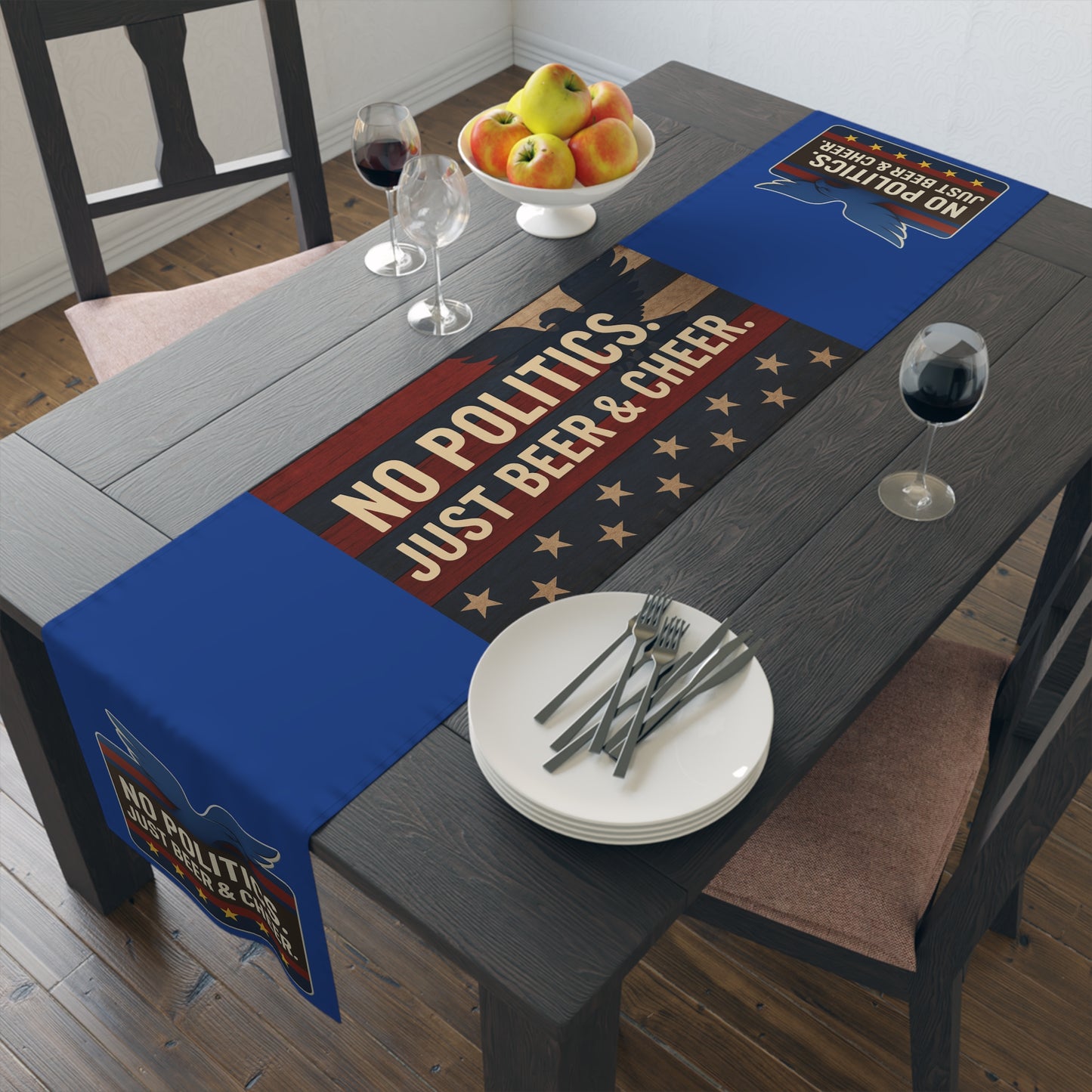 Patriotic Table Runner - No Politics Just Beer & Cheer | Ideal for Home Decor, Barbecues, Parties, Patriotic Holidays, Entertaining Friends