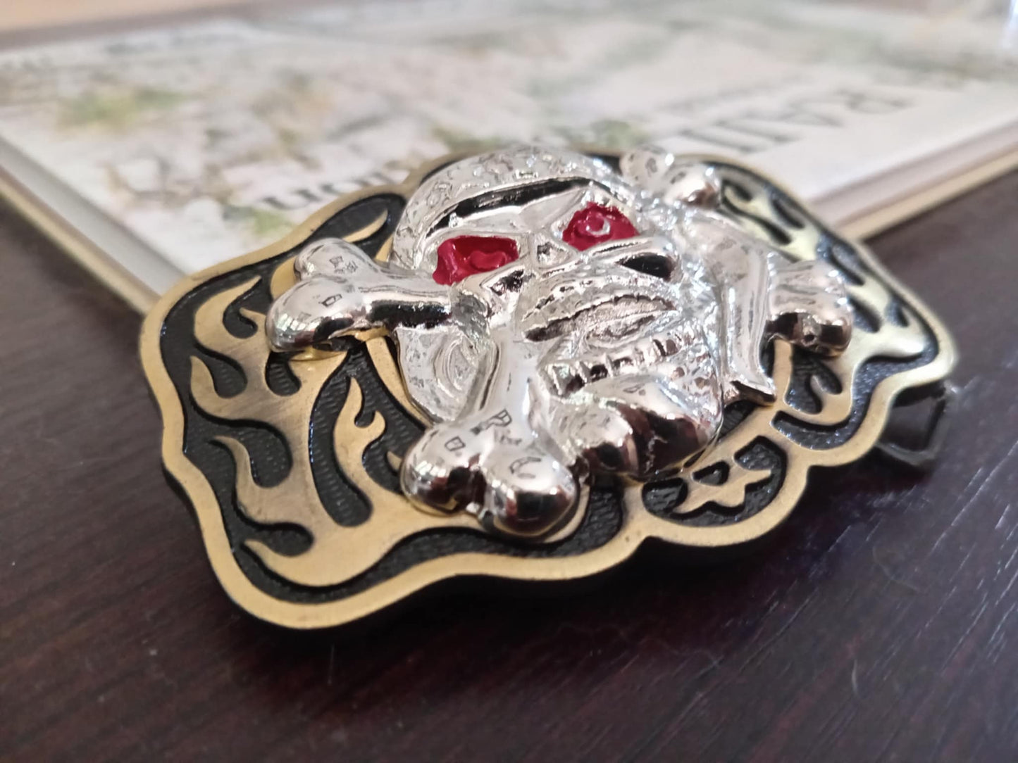 Flaming Skull Belt Buckle – Red Eyes, Heavy Metal Design