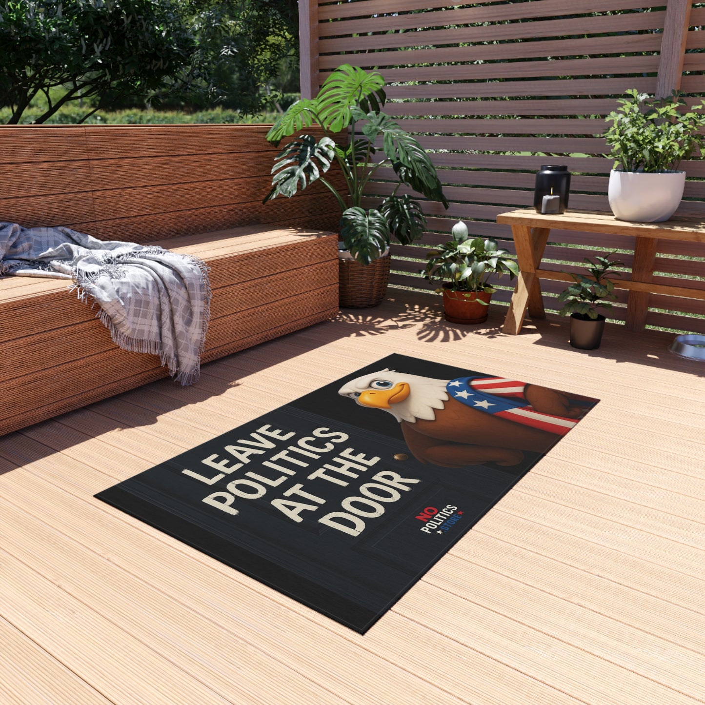 Outdoor Welcome Rug – “Leave Politics at the Door”