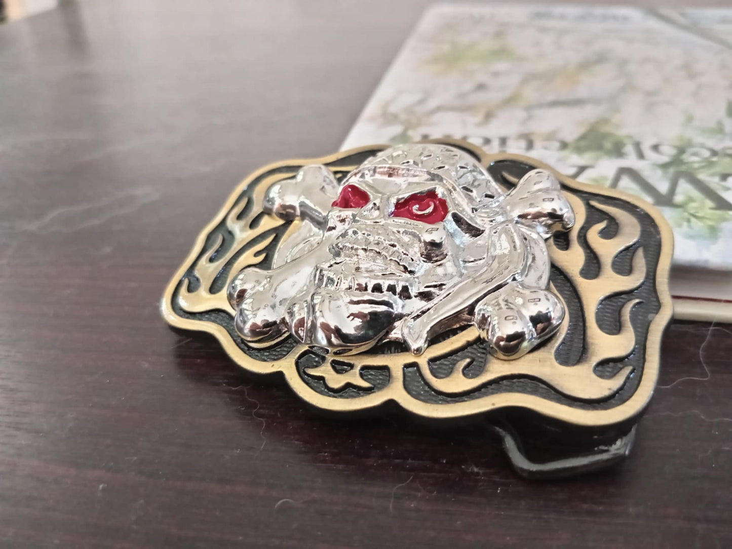 Flaming Skull Belt Buckle – Red Eyes, Heavy Metal Design