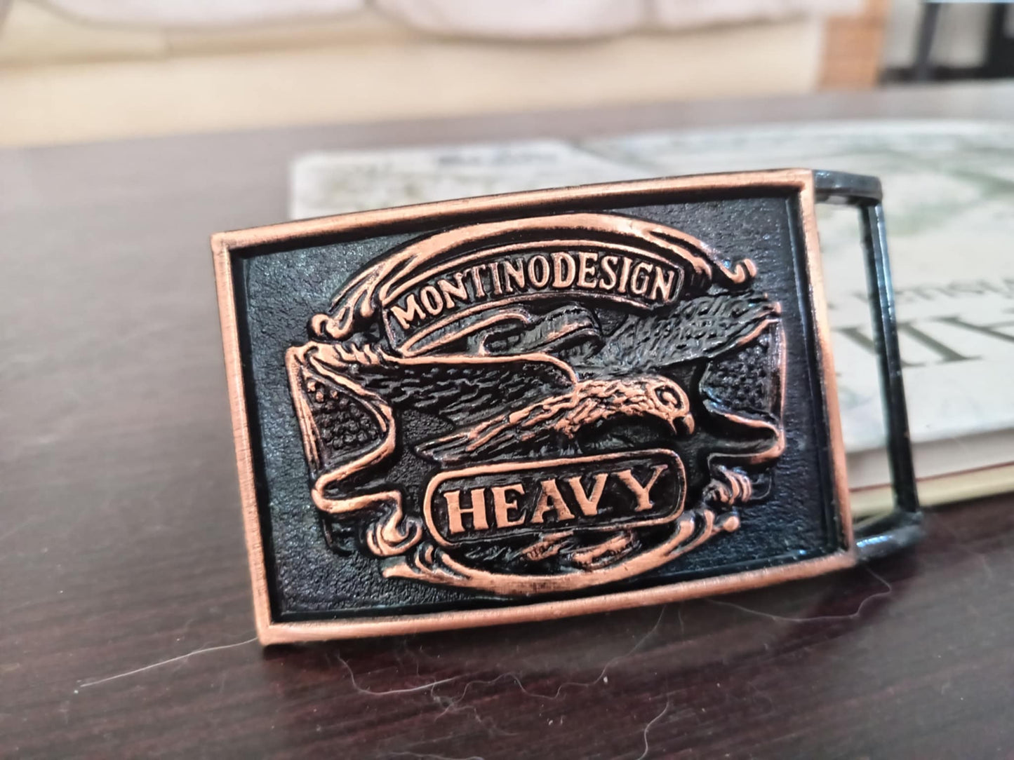 MontinoDesign “Heavy” Eagle Belt Buckle – Rare Vintage Look – Solid Brass Finish
