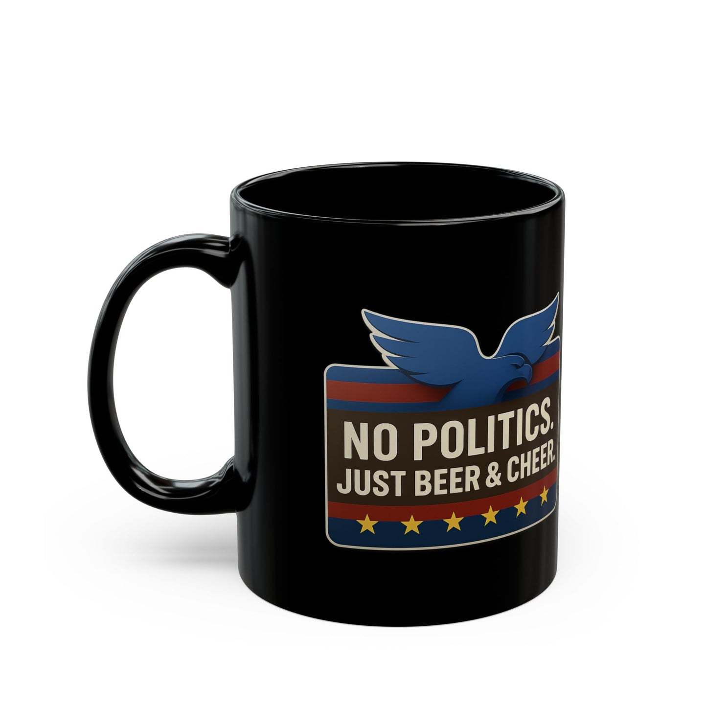 Black Beer & Cheer Mug - No Politics Design, Funny Coffee Cup, Gift for Gamers & Friends, Beer Lovers Mug, Election Season Decor