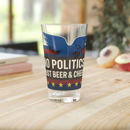 Patriotic Pint Glass - No Politics Just Beer & Cheers, 16oz Beer Mug, Ideal for BBQs, Fourth of July, Parties, Gifting