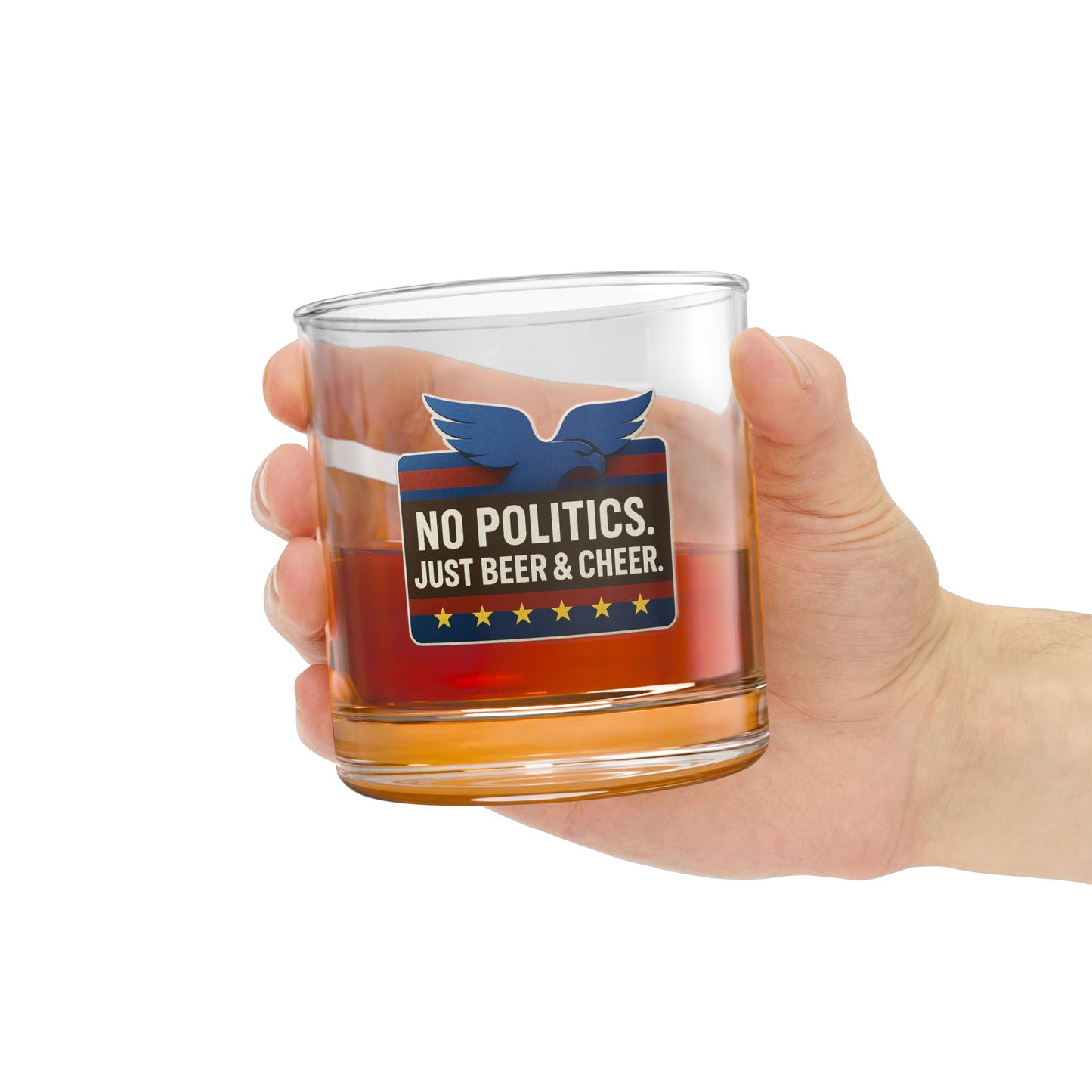 Patriotic Rocks Glass, 10oz - Cheers to Freedom, Gifts for Dads, Fun Parties, Home Bar Essentials, No Politics Just Beer & Cheer