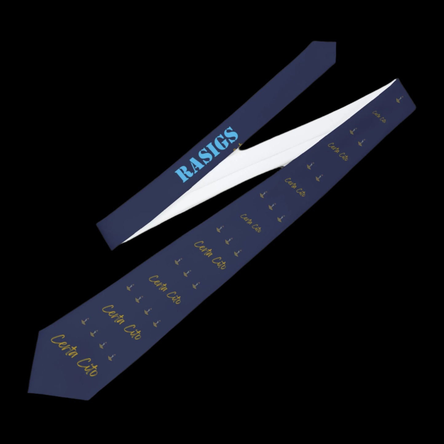 RASIGS Certa Cito Dress Tie – Navy Blue with Iconic Emblem Design