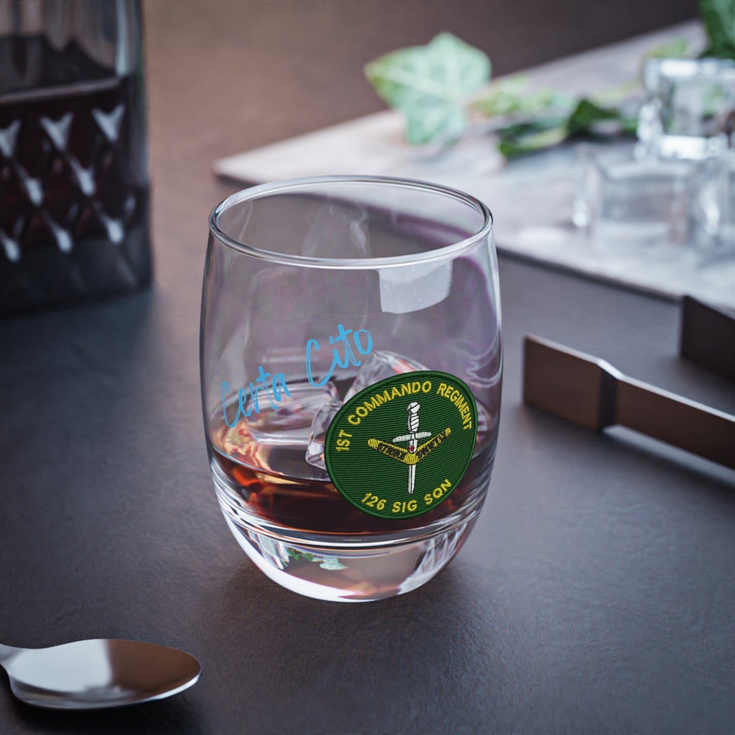 126 Sig Sqn 90's Era Patch Whiskey Glass