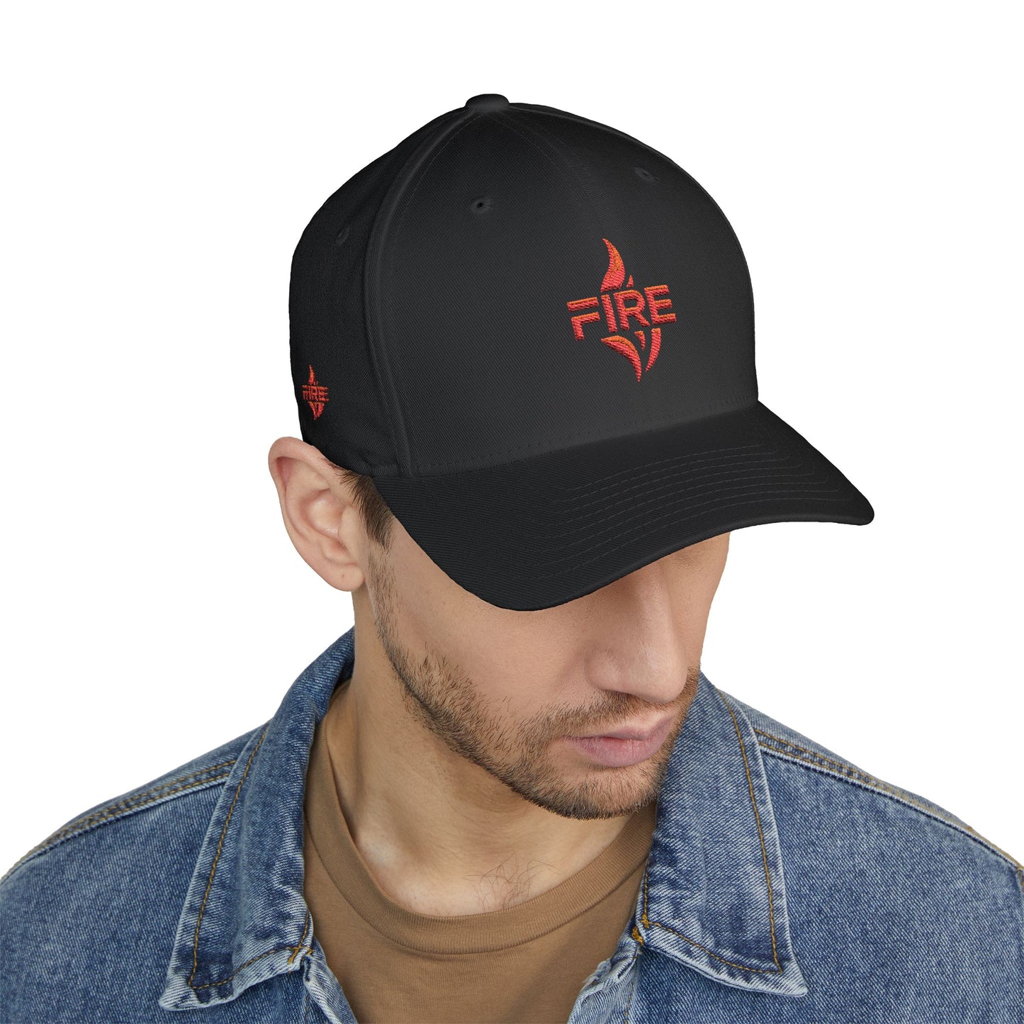 Fire Embroidered Closed-Back Cap | Trendy Hat for Warm Days, Outdoor Adventures, Gifts for Him/Her, Summer Style