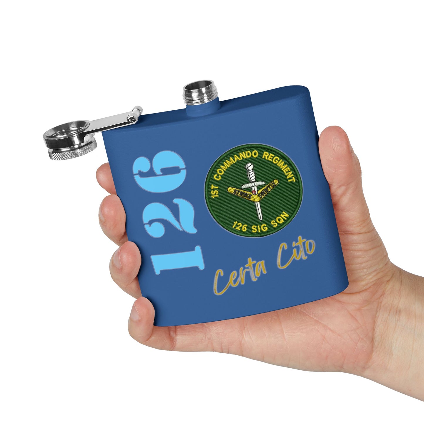 126 Signal Squadron 90’s Era Patch Stainless Steel Flask – Certa Cito – 6oz