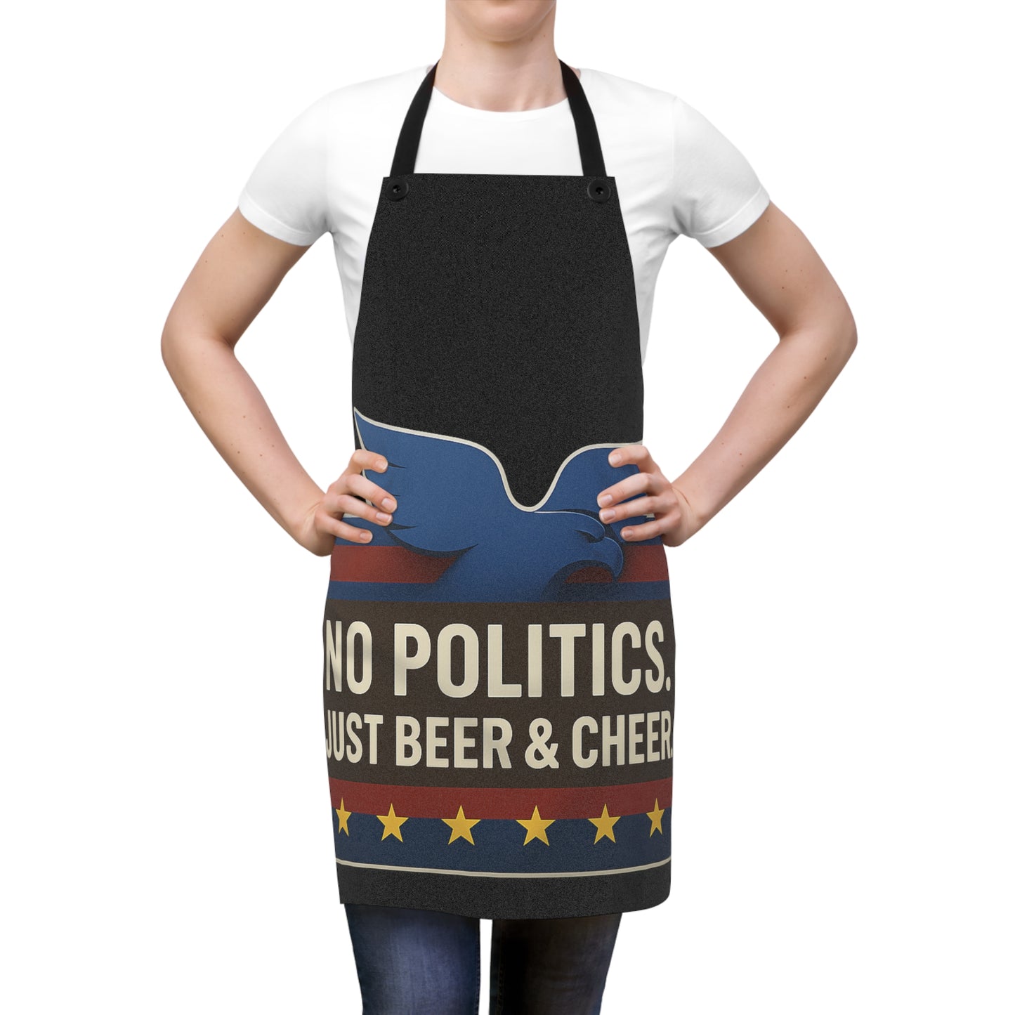 Patriotic Chef Apron, Beer Lover's Gift, BBQ Essentials, Party Accessory, No Politics Just Beer & Cheer