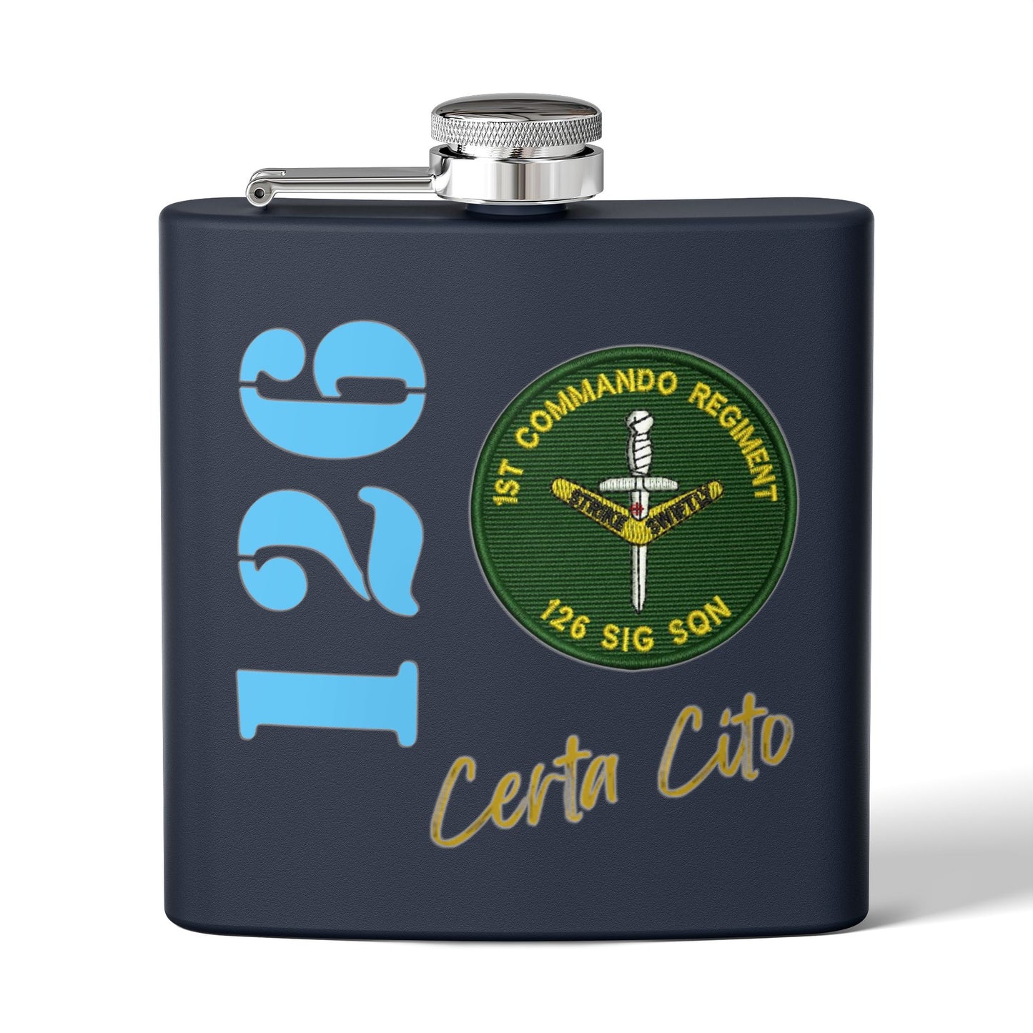 126 Signal Squadron 90’s Era Patch Stainless Steel Flask – Certa Cito – 6oz