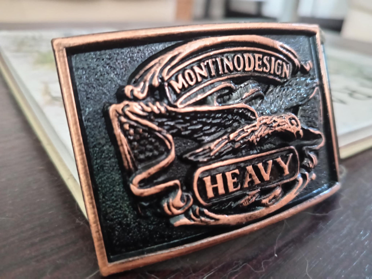 MontinoDesign “Heavy” Eagle Belt Buckle – Rare Vintage Look – Solid Brass Finish