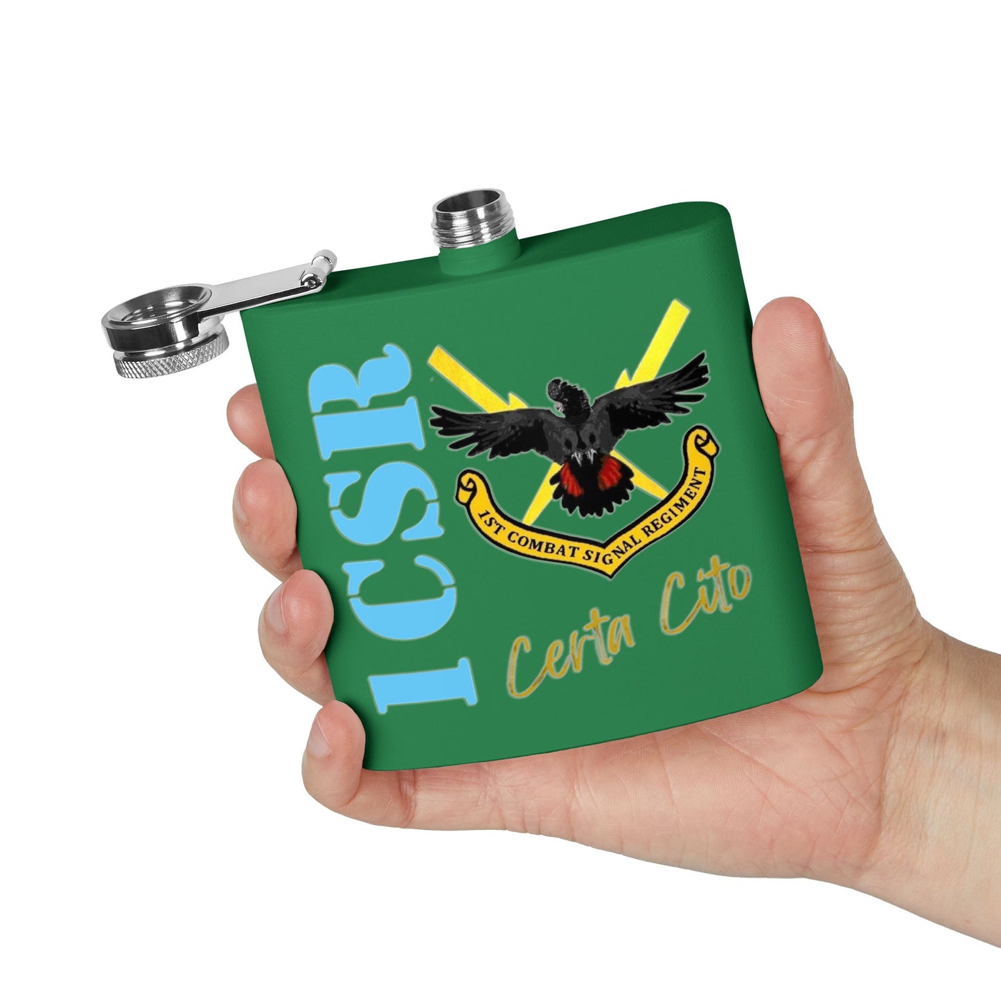 1st Combat Signal Regiment (1CSR) Stainless Steel Flask – Certa Cito – 6oz