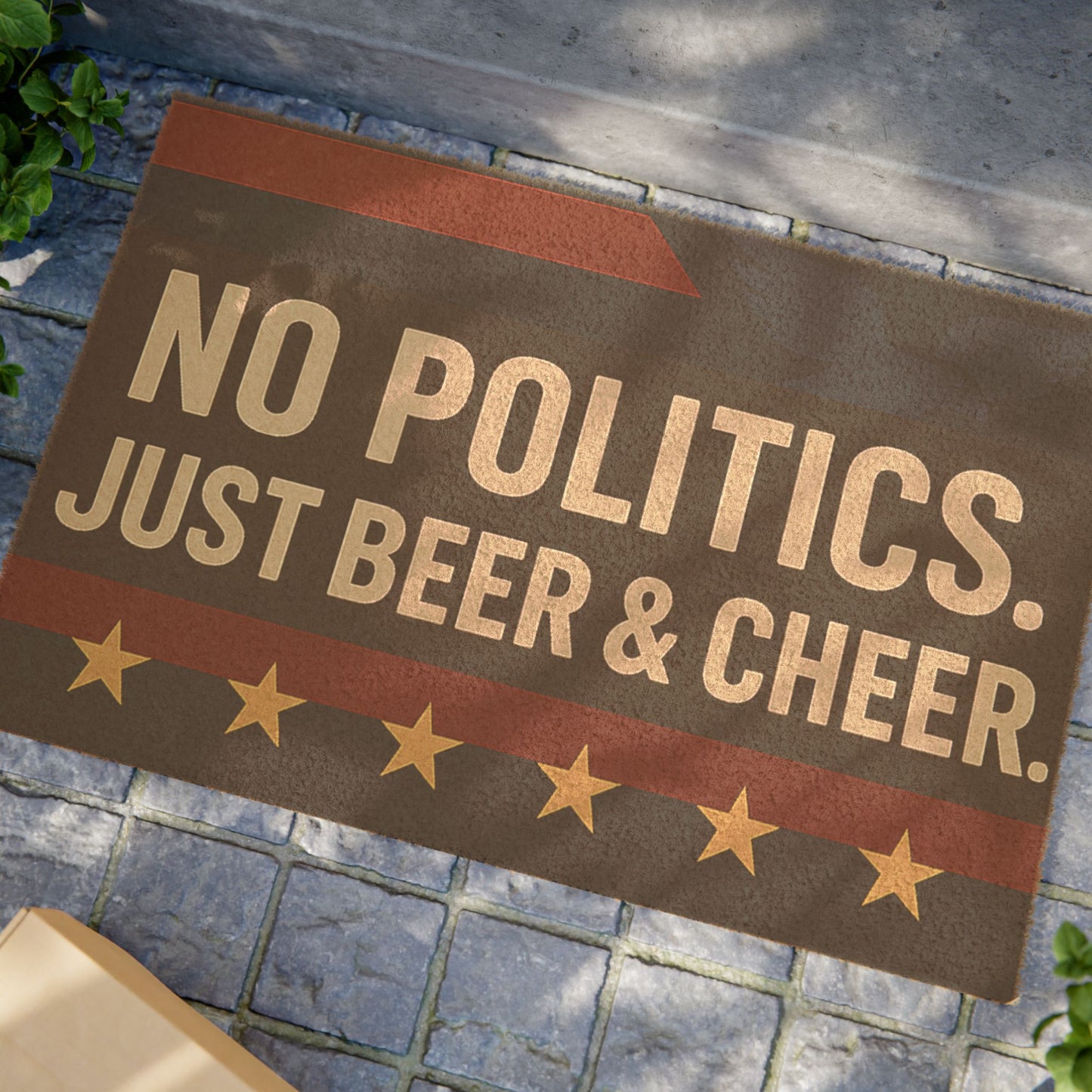 Humorous Doormat - "No Politics. Just Beer & Cheer" - Funny Home Decor for Parties, Entertaining, Gifts, Housewarming, Bar Decor