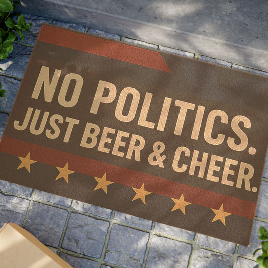 Humorous Doormat - "No Politics. Just Beer & Cheer" - Funny Home Decor for Parties, Entertaining, Gifts, Housewarming, Bar Decor