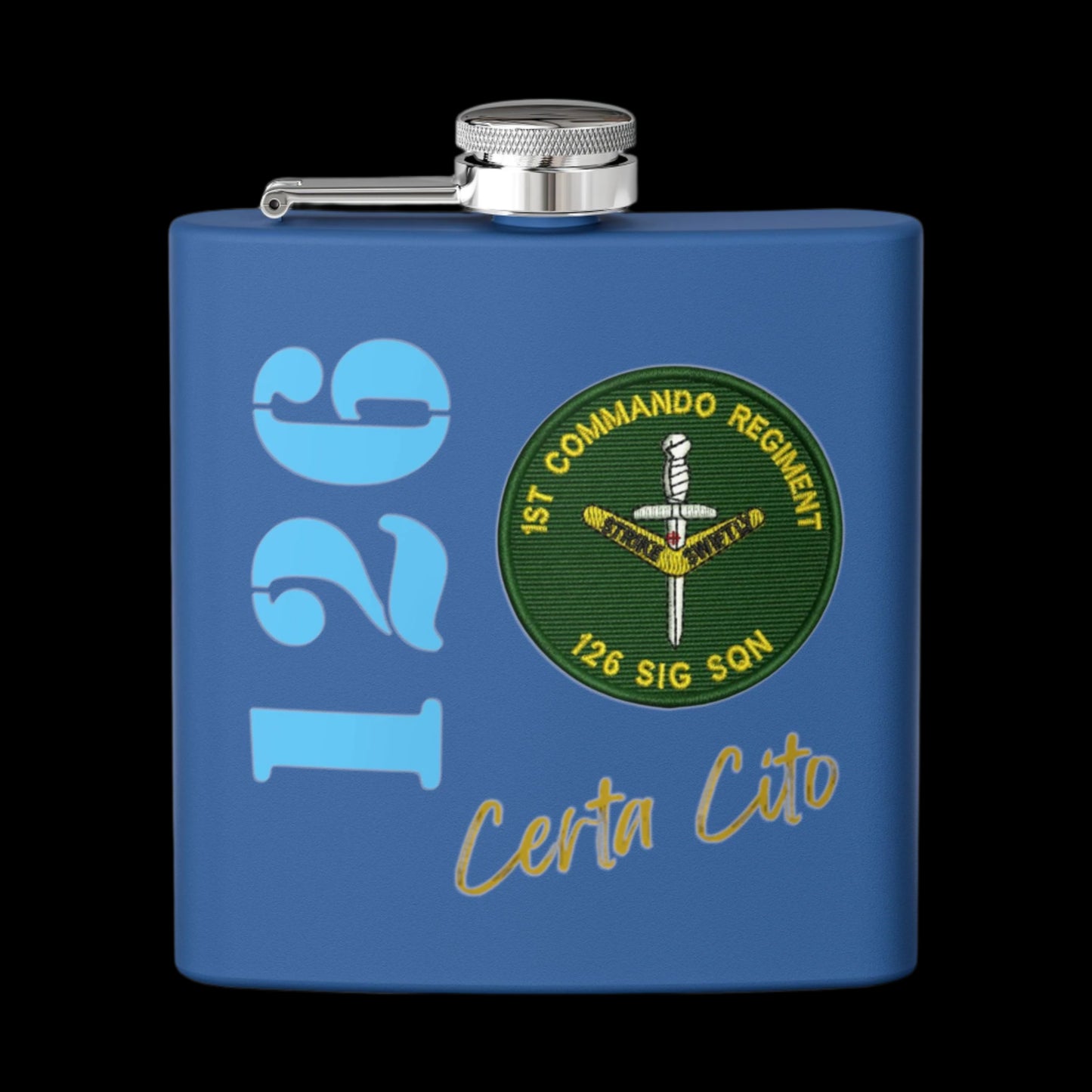 126 Signal Squadron 90’s Era Patch Stainless Steel Flask – Certa Cito – 6oz
