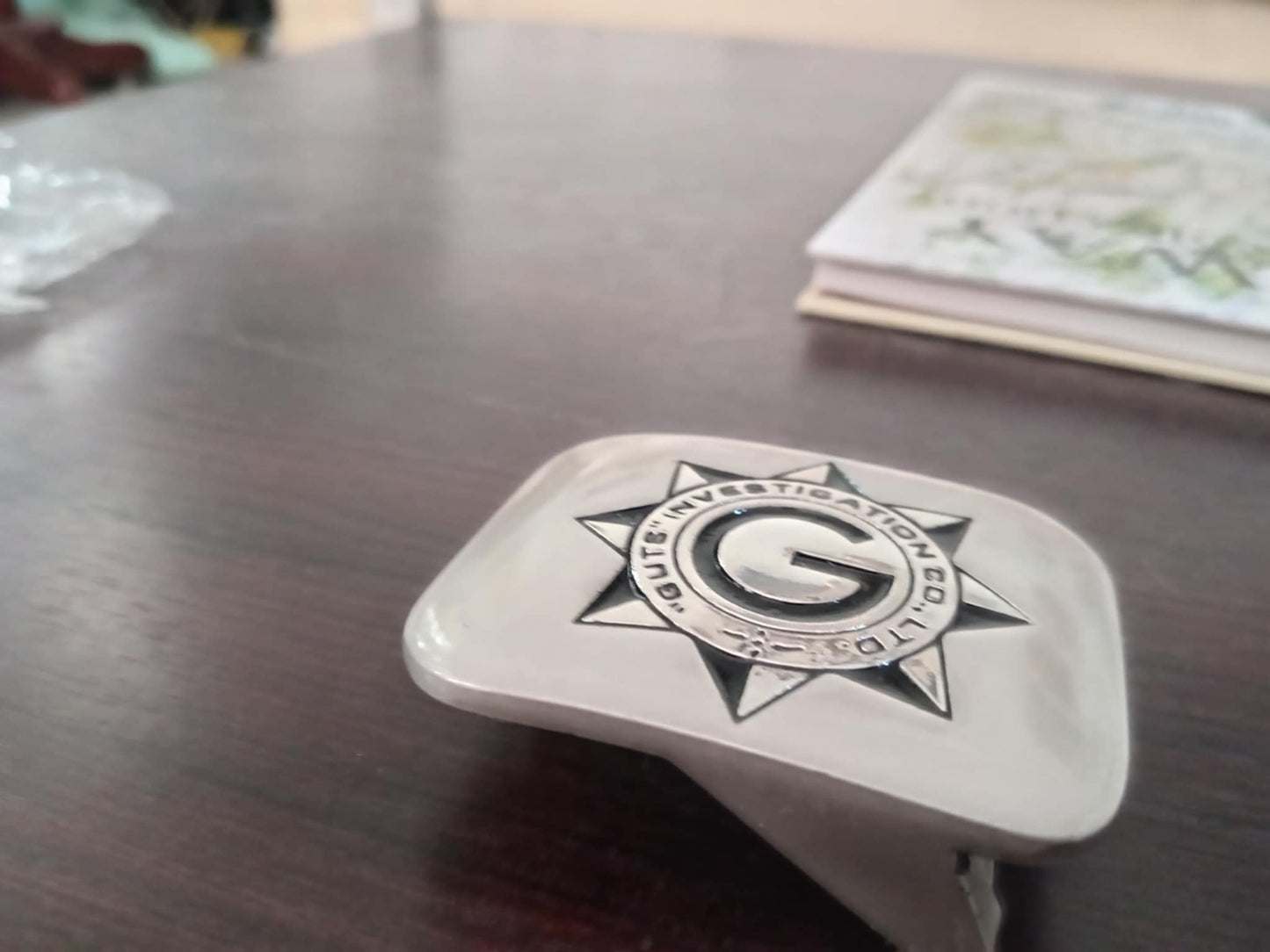 Guts Investigation Co. Ltd Belt Buckle – Solid 250g Polished Silver Finish
