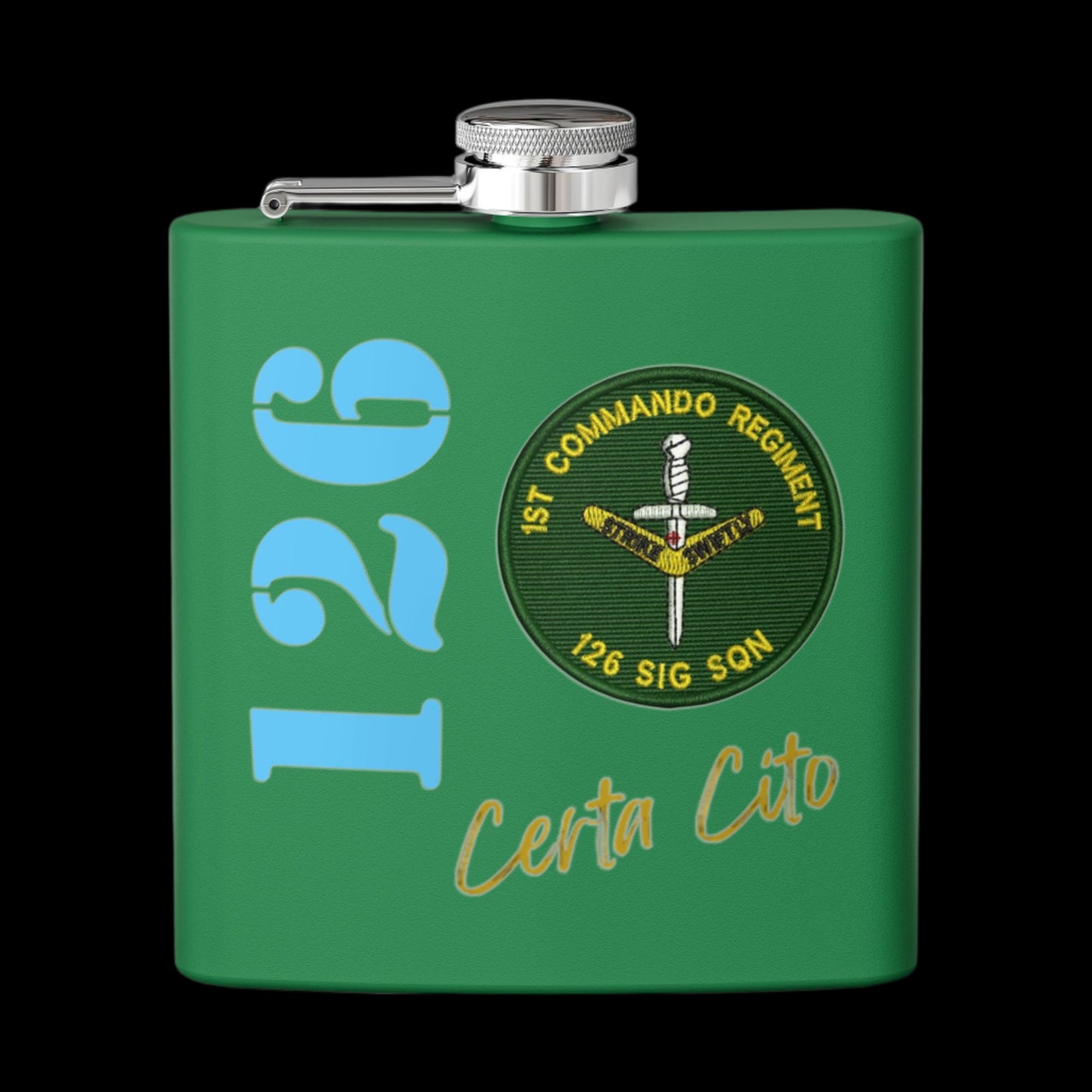 126 Signal Squadron 90’s Era Patch Stainless Steel Flask – Certa Cito – 6oz