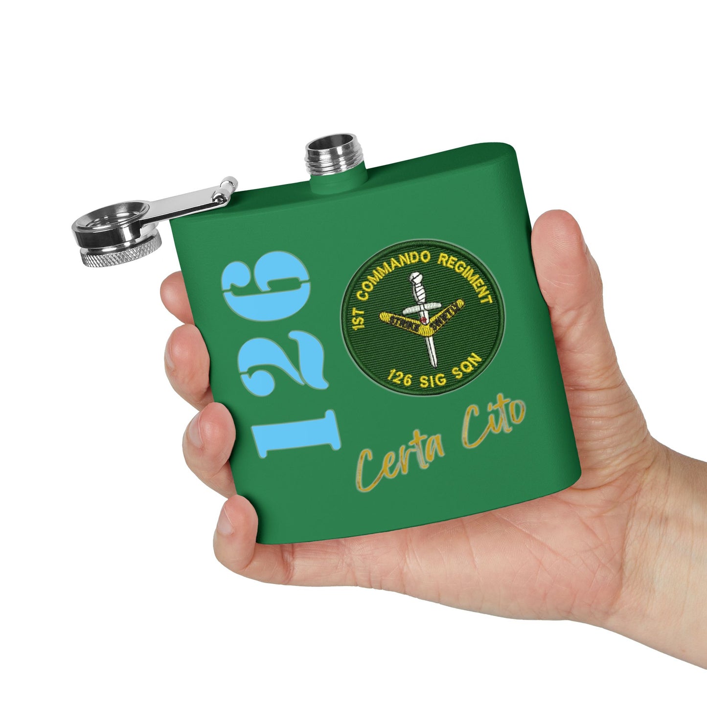 126 Signal Squadron 90’s Era Patch Stainless Steel Flask – Certa Cito – 6oz