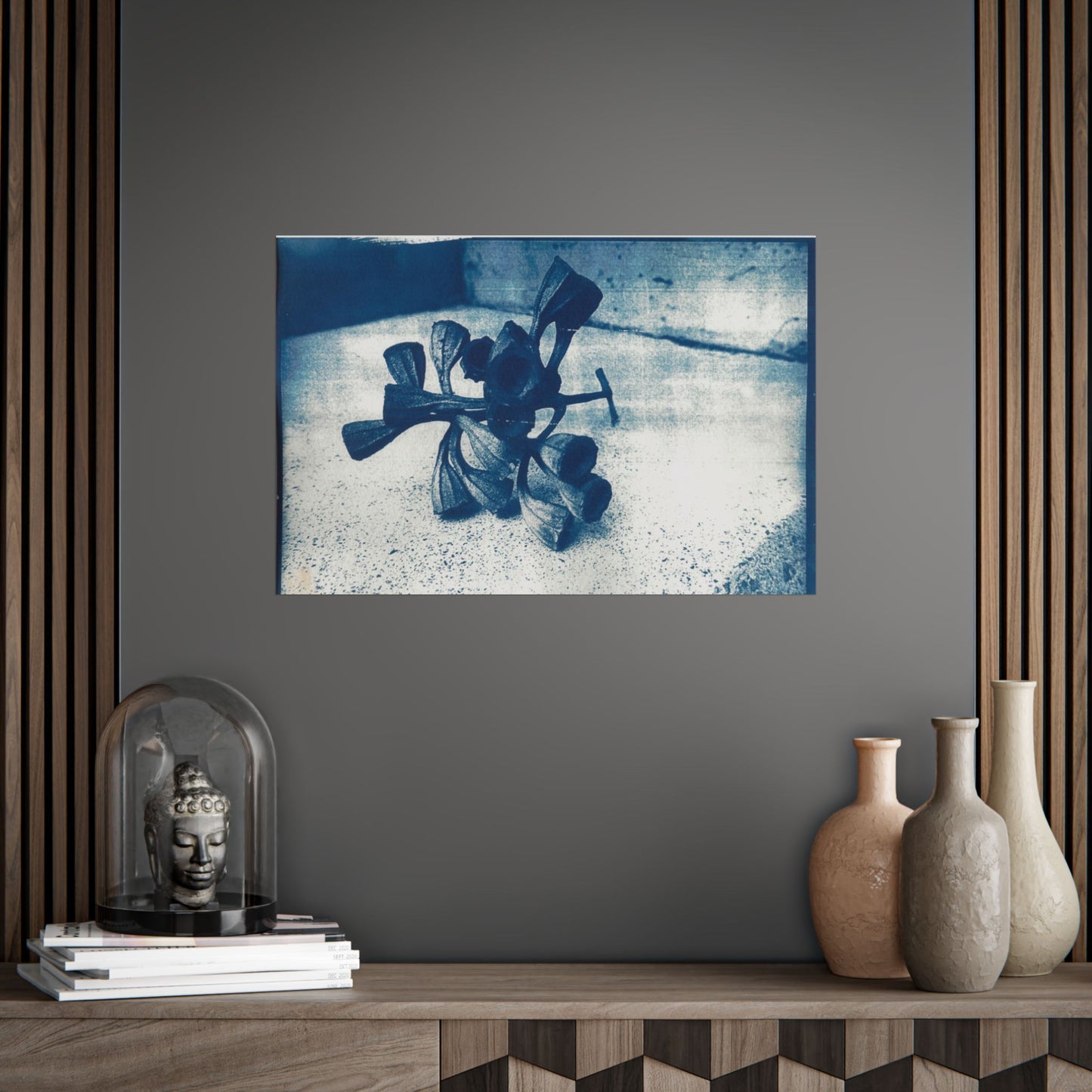 🌿 Botanical Art Unframed Poster – Blue Toned Floral Wall Decor