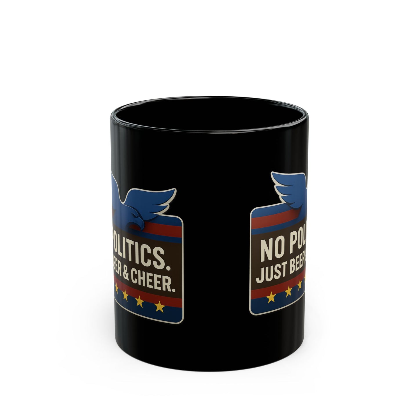 Black Beer & Cheer Mug - No Politics Design, Funny Coffee Cup, Gift for Gamers & Friends, Beer Lovers Mug, Election Season Decor