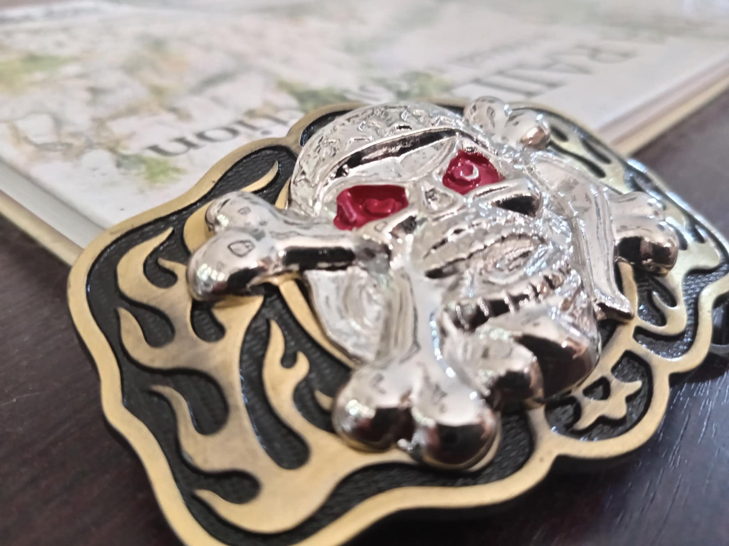 Flaming Skull Belt Buckle – Red Eyes, Heavy Metal Design